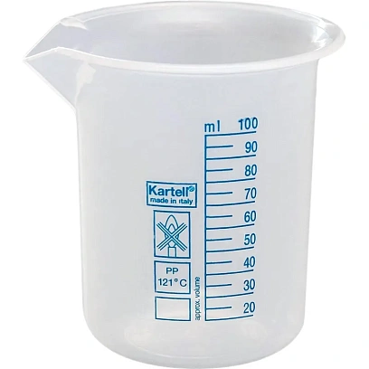 Мерный стакан  100 мл ПП 12 шт/уп, автоклав. +121С, Kartell 11000820