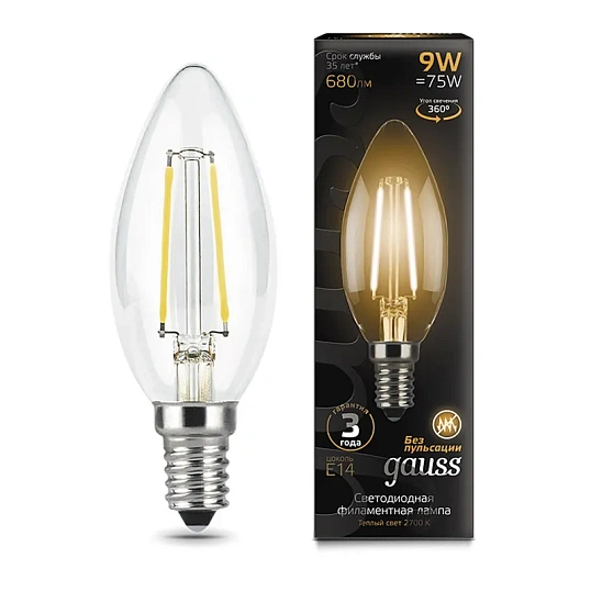 Лампа светодиодная Gauss LED Filament Свеча E14 9Вт 2700К (103801109)