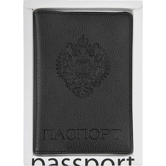 Обложка для паспорта черная ГЕРБ РОССИИ 3-619/03