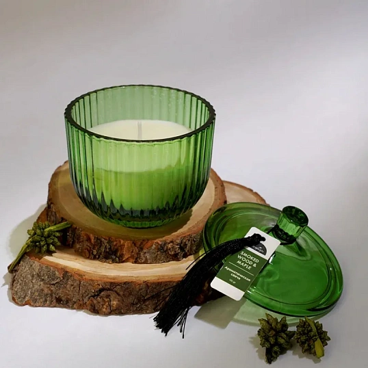 Свеча ароматическая SMOKED WOOD & MAPLE в стекле, Д95 Ш95 В112, YJC-28