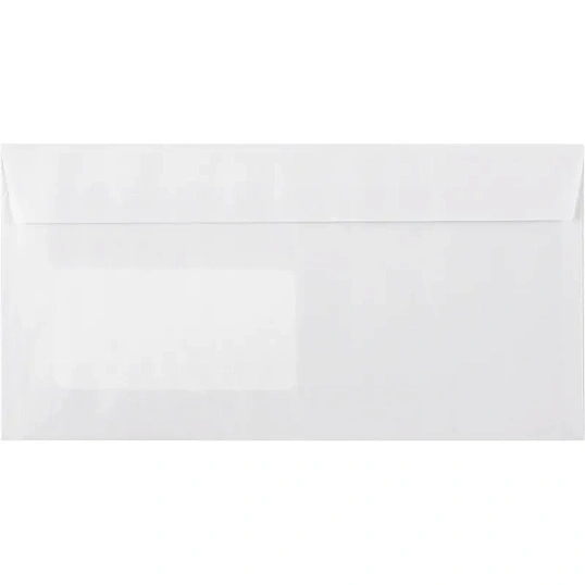 Конверт белый Е65 стрип 110х220 80г прав.окно КОМУС 50 шт/уп