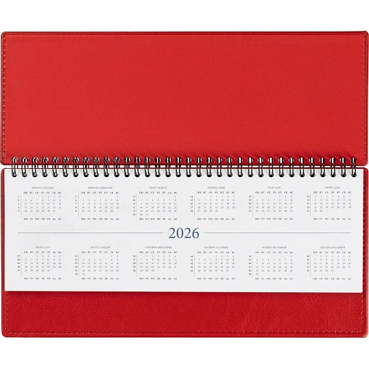 Планинг датированный 2026, красный, 303х150 мм, 120стр, Agenda