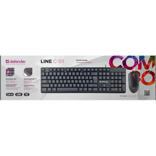 Набор клавиатура+мышь Defender Line C-511 RU проводн.,черный,1.8м (45511)