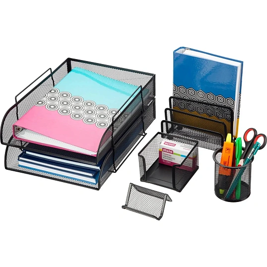 Набор настольный лотков из металл-ая сетка Attache 6 предметов черный