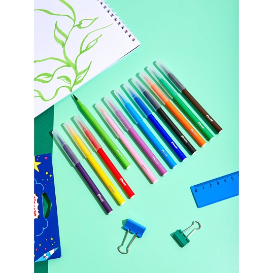 Фломастеры Комус Класс Максики кисточки, 12 цв. наб., карт. Упак