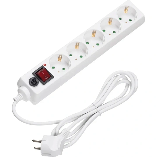 Сетевой фильтр BigTech CD5-1,8W75 (5р/1,8м/10А/2500Вт 0,75мм белый)