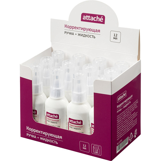 Корректирующая жидкость и ручка 12мл Attache 2в1 метал.након+кисть