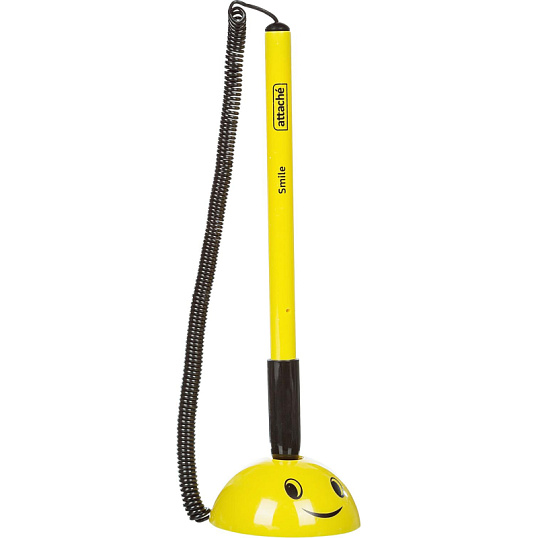 Ручка шариковая на подставке на липуч для стол Attache Smile желтая,син.ст