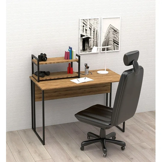 Полка TI_настен/настоль Комус Онега-7 290х580 мет чер/ЛДСП дуб вотан