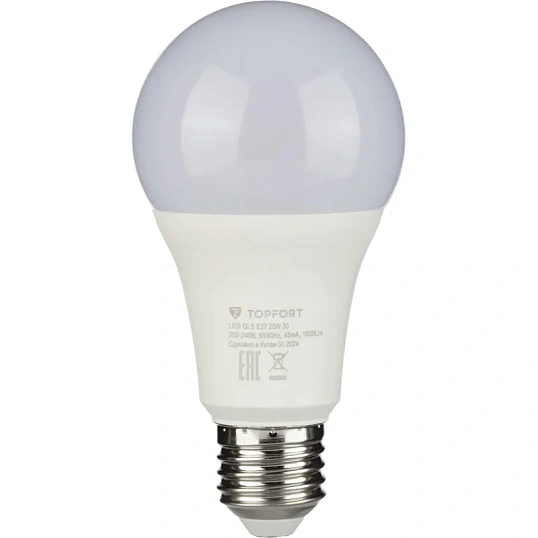 Лампа светодиодная Topfort E27 20W 3000K груша