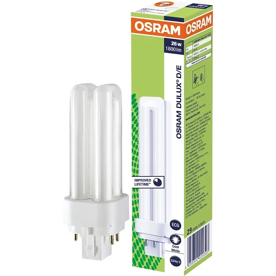Лампа люминесцентная КЛЛ. OSRAM CFL DULUX D/E 26W/840 G24Q-3 122453