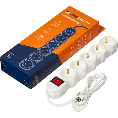 Сетевой фильтр BigTech ST516-1,5-W(5р/1,5м/16А/3,5кВт/3х1 мм2/белый)