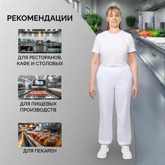Брюки для пищевого производства ун. у17-БР ХАССП (ср)белые (48-50)182-188