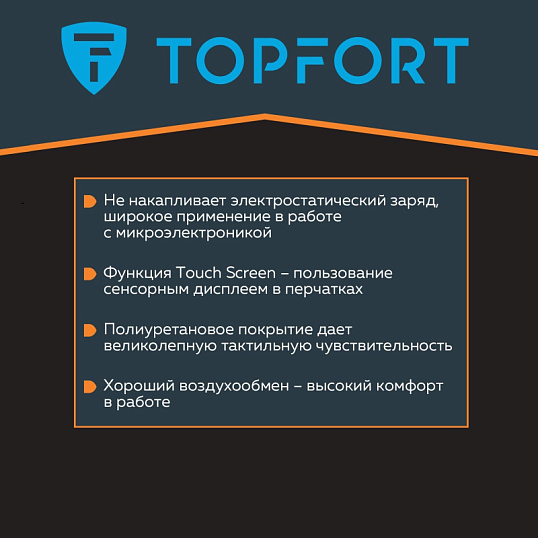 Перчатки защитные TOPFORT Ant PU Lite антистат.нейлон/карбон.нить с ПУ р7