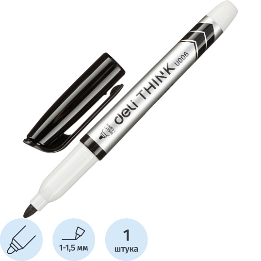 Маркер для белых досок Think, круглый наконечник, 1-1,5 мм, черный