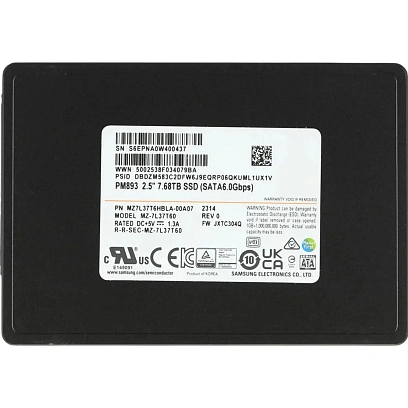 SSD накопитель Samsung PM893 7680GB 2.5 SATA3 MZ7L37T6HBLA-00A07