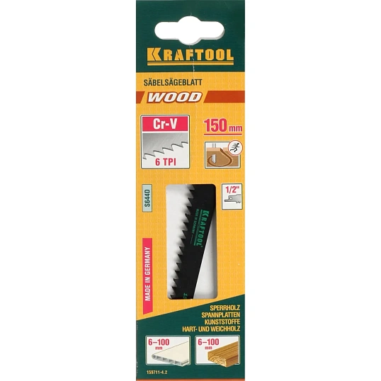 Полотно для сабел. пилы KRAFTOOL Cr-V по дереву, 130мм (159711-4,2)