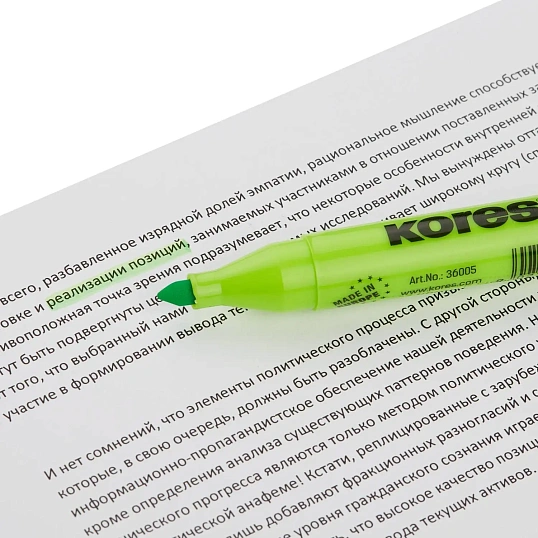 Маркер текстовыделитель KORES 1-5 мм зеленый 36005
