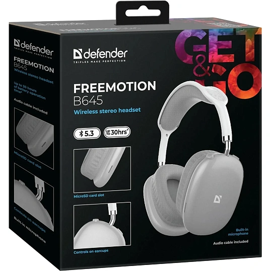 Наушники Defender FreeMotion B645 серый, микрофон, Bluetooth