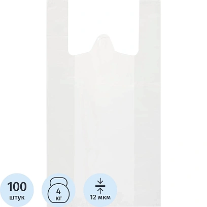 Пакет-майка ПНД 25+12х45 см, 12 мкм, белый, 100 шт./уп