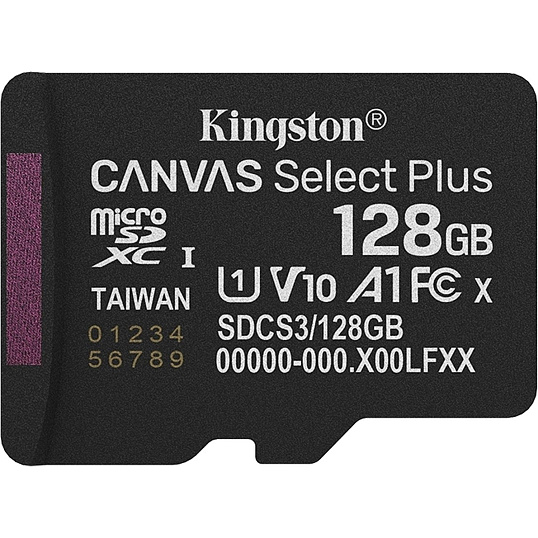 Карта памяти Kingston micro SDXC,128GB,Canvas Select Plus,150MB/s,с адапт