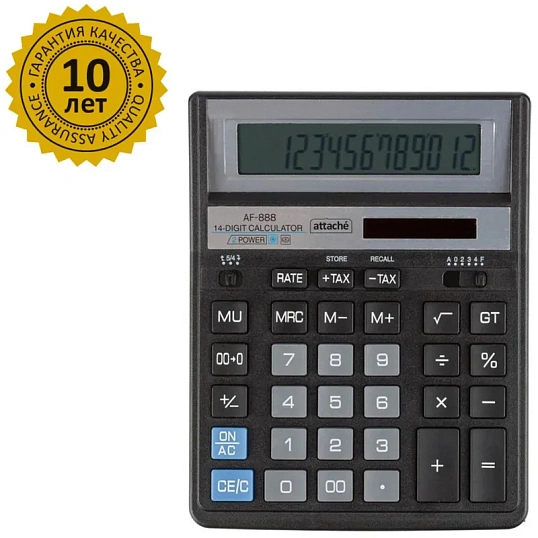 Калькулятор настольный ПОЛН/Р Attache AF-888,14р,дв.пит,204x158мм,черный