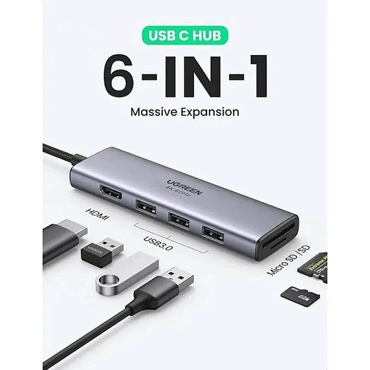 Разветвитель USB Ugreen CM511 (60383) USB-C. серый космос