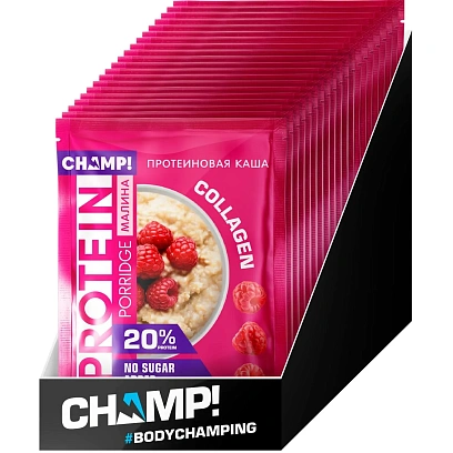 Каша протеиновая CHAMP!  овсяная со льном малина пакет 40г x10шт/уп