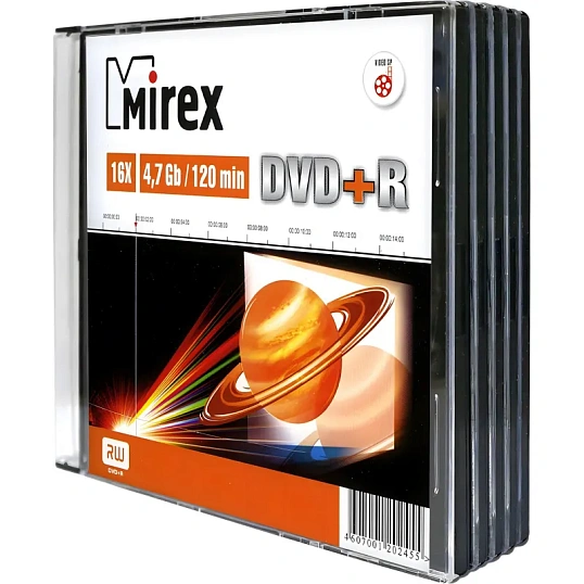 Носители информации DVD+R, 16x, Mirex, Slim/5, UL130013A1F