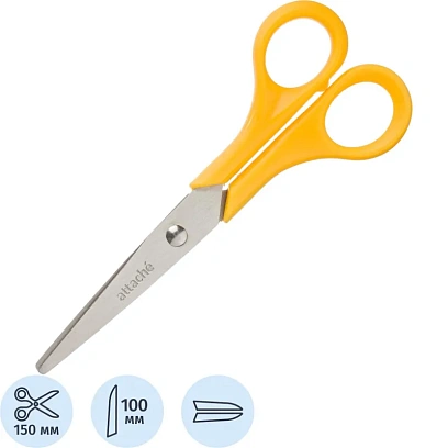 Ножницы Attache 150 мм с пластиковыми ручками, цвет желтый