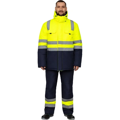 Куртка зимняя мужская зс04-КУ 52-54/182-188 флуоресц.жёлтый/син