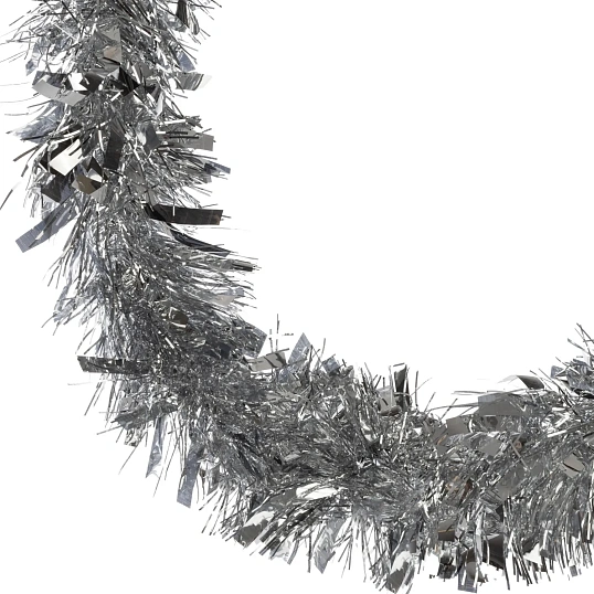 Мишура пушистая серебряная матовая Новогодняя, длина 2 м, диам 10см НУ-5486