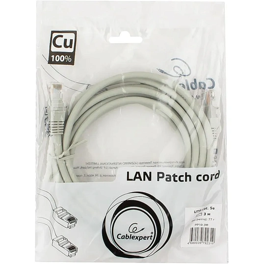 Патч-корд UTP Cablexpert PP10-3M кат.5e, 3м, литой, (серый)