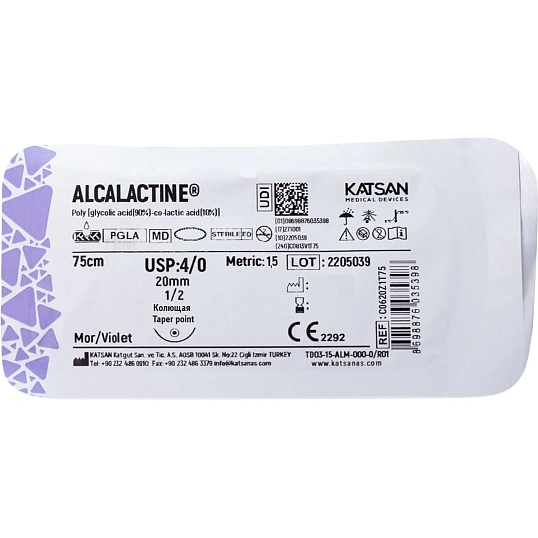 Шовный материал ALCALACTINE 4/0  20  1/2 TAPER POINT кол. 75 см уп/12 шт