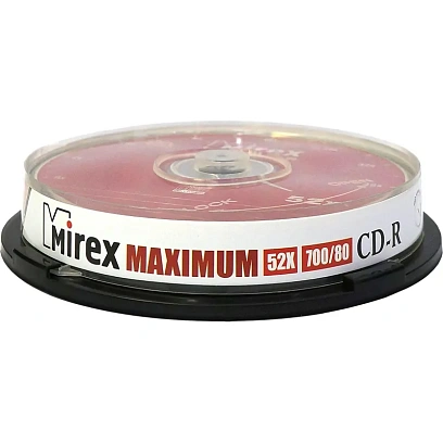 Носители информации CD-R, 52x, Mirex Maximum, Cake/10, UL120052A8L