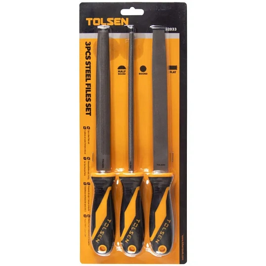 Набор напильников GRIPro, 200 мм, 3 предмета TOLSEN 32033 