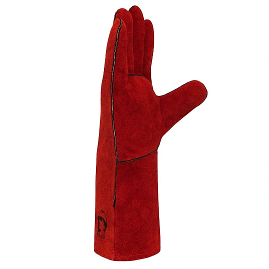 Краги спилковые пятипалые КЕ1470 красные с подкл. (12 пар/уп)