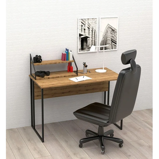 Полка TI_настен/настоль Комус Онега-8 250х600 мет чер/ЛДСП дуб вотан