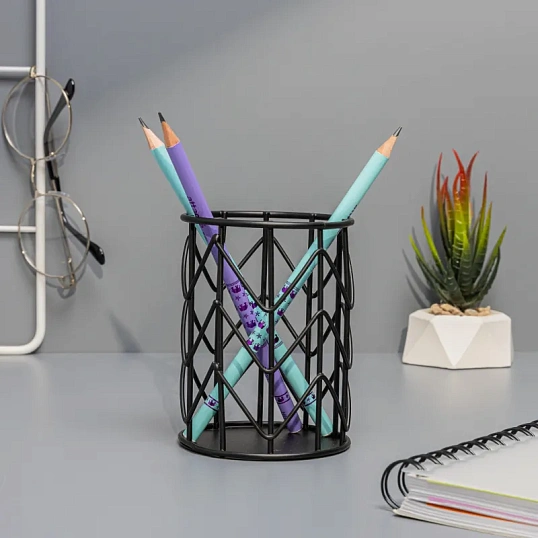 Подставка-стакан для письм принадлежностей Attache черн 80x100мм металл