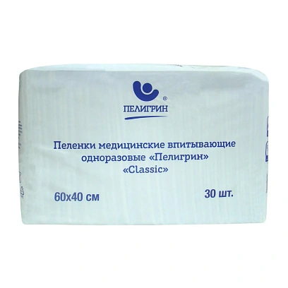Пелёнка впитывающая Пелигрин 60х40см, Classic, 30шт/уп (М60х40/30С)