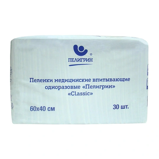 Пелёнка впитывающая Пелигрин 60х40см, Classic, 30шт/уп (М60х40/30С)
