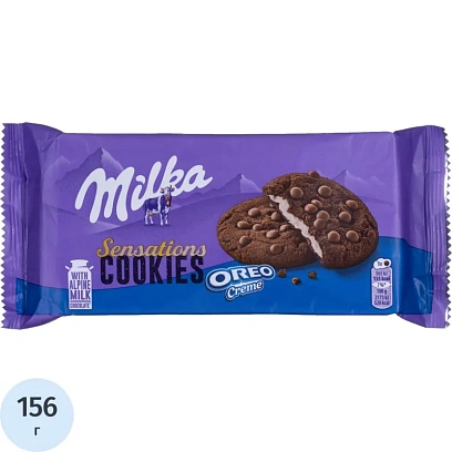 Печенье Милка шок. сенсация с кусоч.молоч.шок.и нач.со вкус.ванили, 156г