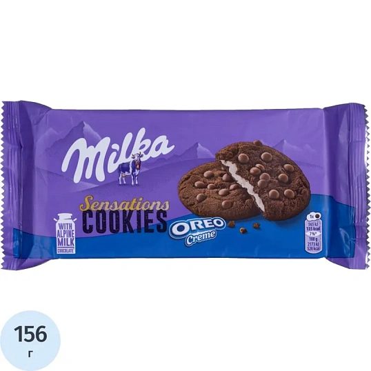 Печенье Милка шок. сенсация с кусоч.молоч.шок.и нач.со вкус.ванили, 156г