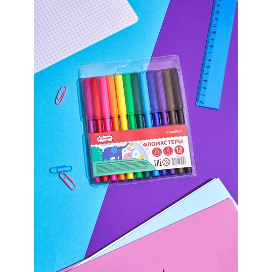 Фломастеры Комус Класс ColorPics набор 12 цв.,вентилир.,смыв., блист. упак