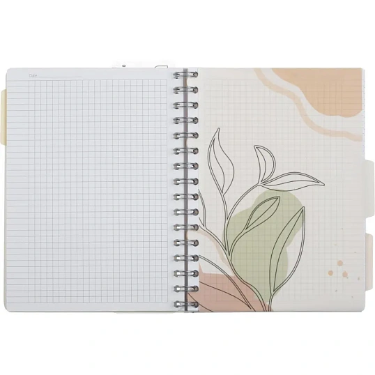 Бизнес-тетрадь 120л,клетка,А5 Flora 2,пласт.обл,серебр.спир,3раздел,линейка