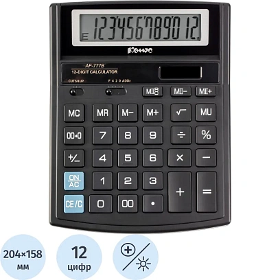 Калькулятор настольный ПОЛНОРАЗМЕРНЫЙ Комус AF-777B,12р,дв.пит,чрн