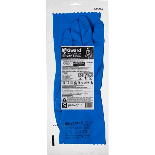Перчатки защитные латекс КЩС Gward SL1 цв.синий р.7 (12 пар/уп)