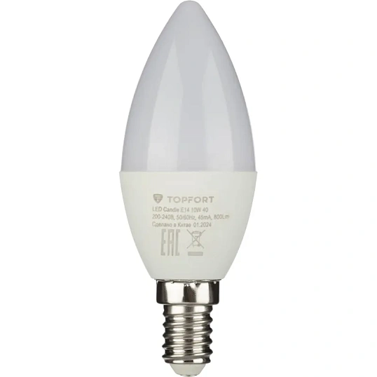 Лампа светодиодная Topfort E14 10W 4000K свеча