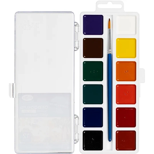 Краски акварельные Гамма Юный художник, мед,Наб.12цв,с кистью,пласт 212070