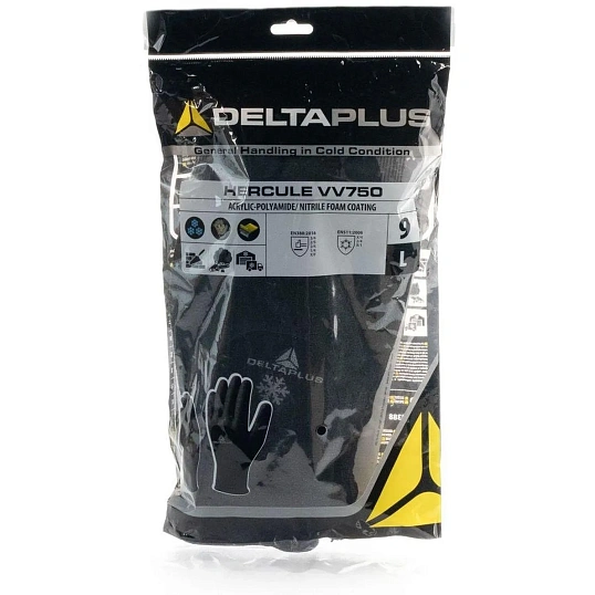 Перчатки DELTA PLUS HERCULE VV750NO09 утепл.трик.нитр.покр.3/4 цв.черн.р.9